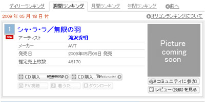Shalala achieves Number 1 Oricon rank - Takizawa Hideaki